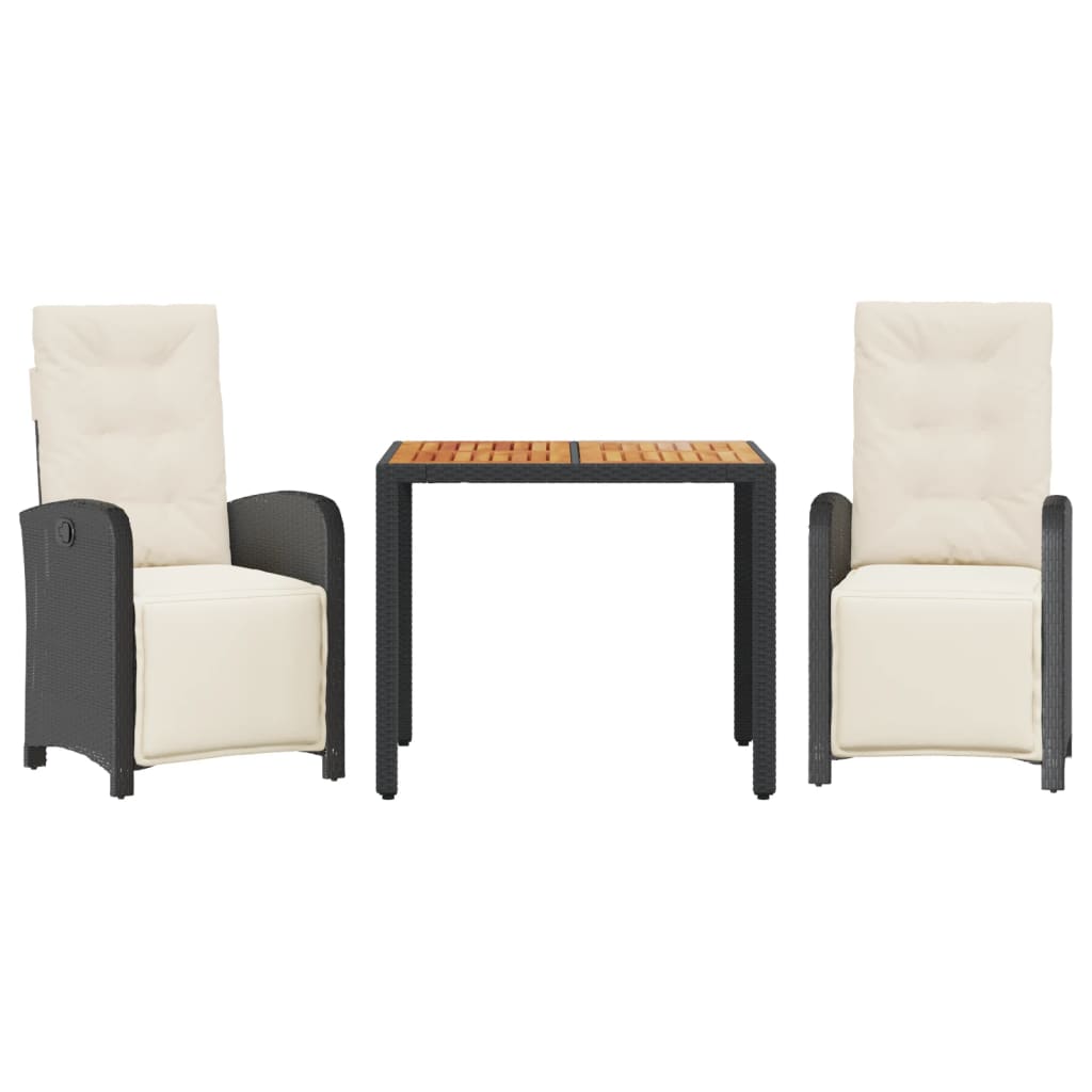 Set da BistrÃ² 3 pz con Cuscini Nero in Polyrattan