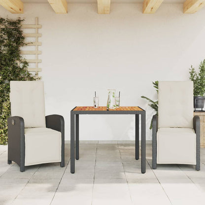Set da BistrÃ² 3 pz con Cuscini Nero in Polyrattan
