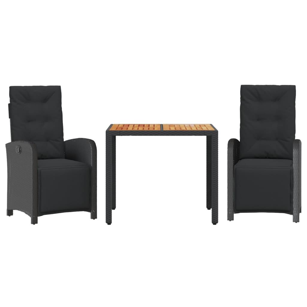 Set da BistrÃ² 3 pz con Cuscini Nero in Polyrattan