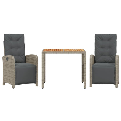 Set da BistrÃ² 3 pz con Cuscini Grigio in Polyrattan