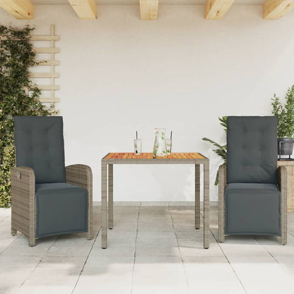 Set da BistrÃ² 3 pz con Cuscini Grigio in Polyrattan