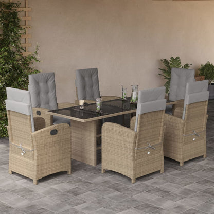 Set da Pranzo da Giardino 7 pz con Cuscini Beige in Polyrattan