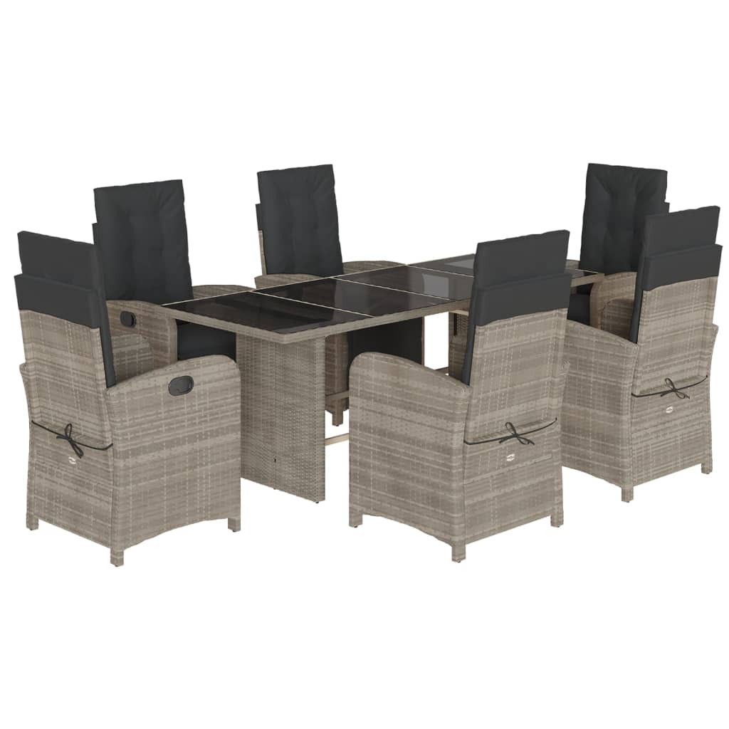 Set da Pranzo da Giardino 7 pz Cuscini Polyrattan Grigio Chiaro