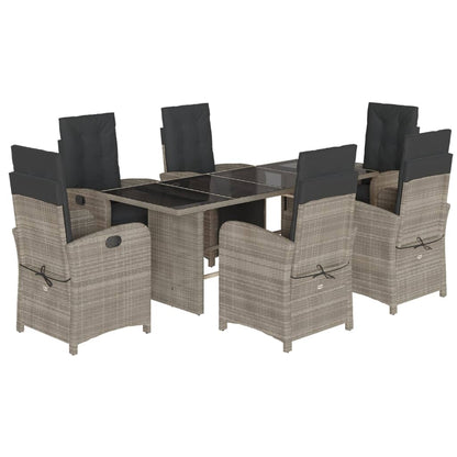 Set da Pranzo da Giardino 7 pz Cuscini Polyrattan Grigio Chiaro