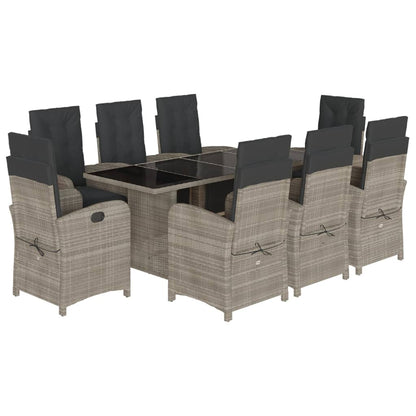 Set Pranzo da Giardino 9pz con Cuscini Grigio Chiaro Polyrattan