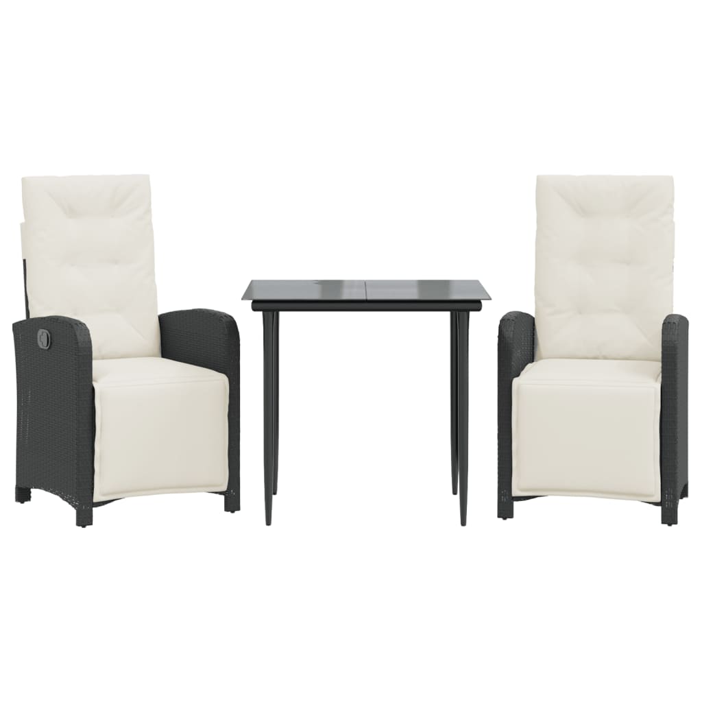 Set da BistrÃ² 3 pz con Cuscini Nero in Polyrattan