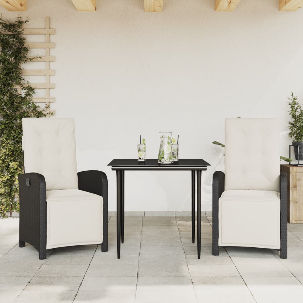 Set da BistrÃ² 3 pz con Cuscini Nero in Polyrattan