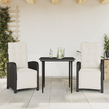 Set da BistrÃ² 3 pz con Cuscini Nero in Polyrattan