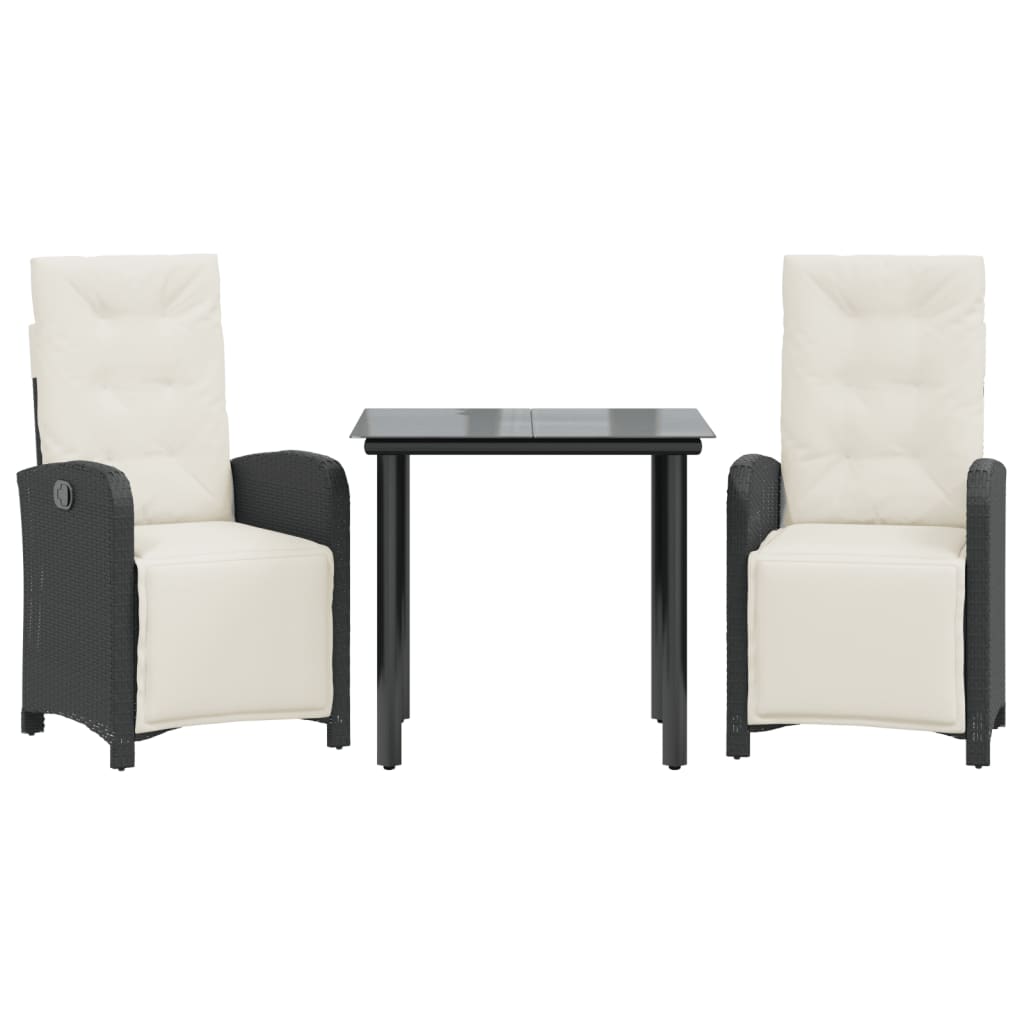 Set da BistrÃ² 3 pz con Cuscini Nero in Polyrattan