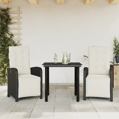 Set da BistrÃ² 3 pz con Cuscini Nero in Polyrattan