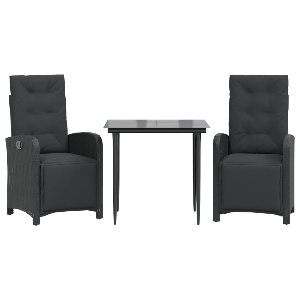 Set da BistrÃ² 3 pz con Cuscini Nero in Polyrattan