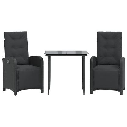 Set da BistrÃ² 3 pz con Cuscini Nero in Polyrattan