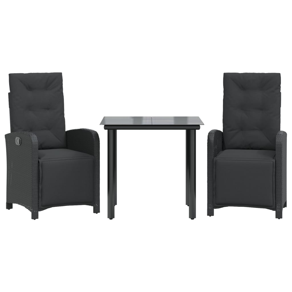 Set da BistrÃ² 3 pz con Cuscini Nero in Polyrattan