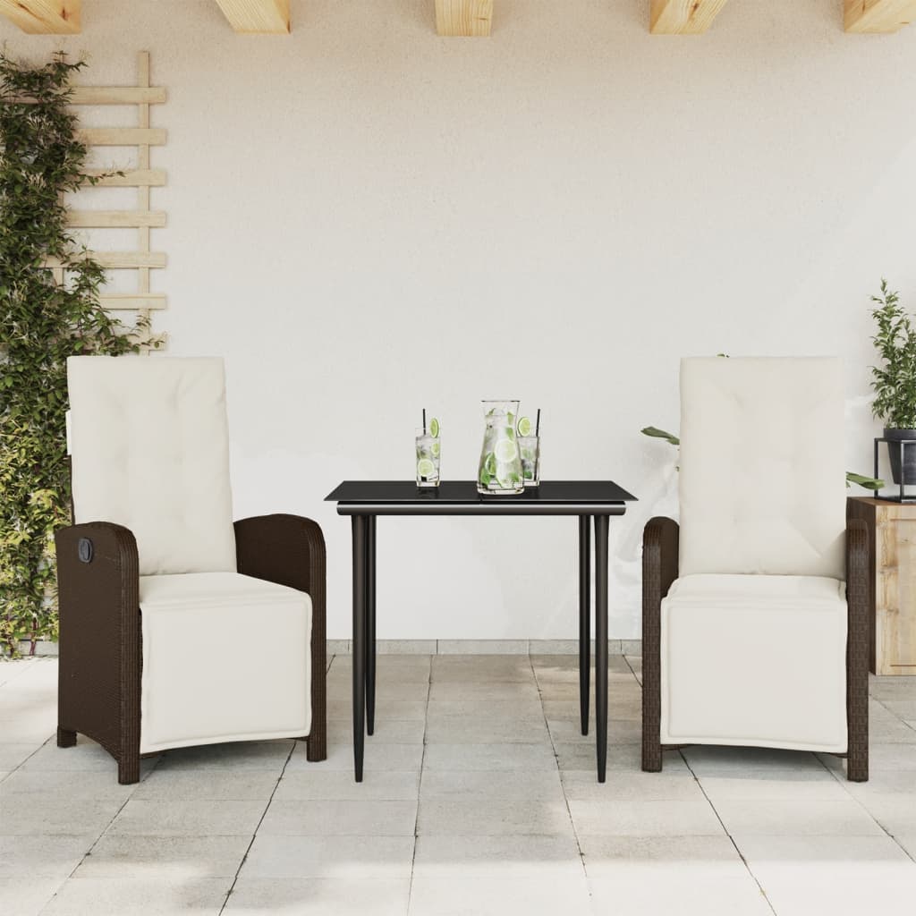 Set BistrÃ² 3 pz con Cuscini Marrone in Polyrattan