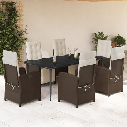 Set da Pranzo da Giardino 7pz con Cuscini in Polyrattan Marrone