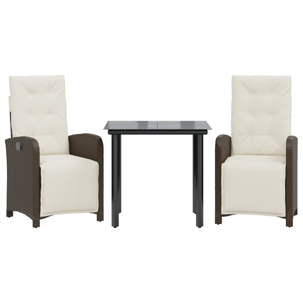 Set BistrÃ² 3 pz con Cuscini Marrone in Polyrattan