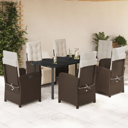 Set da Pranzo da Giardino 7pz con Cuscini in Polyrattan Marrone