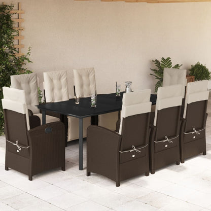 Set da Pranzo da Giardino 9pz con Cuscini Marrone in Polyrattan