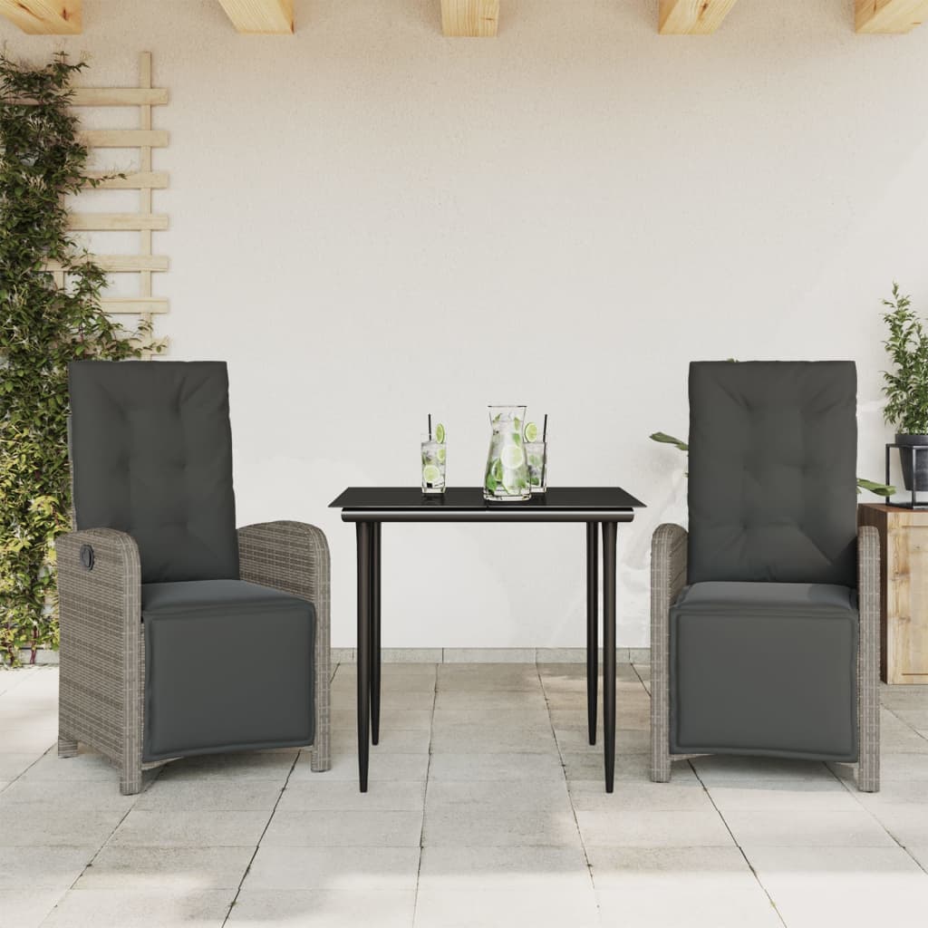 Set da BistrÃ² 3 pz con Cuscini Grigio in Polyrattan