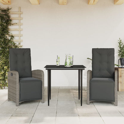 Set da BistrÃ² 3 pz con Cuscini Grigio in Polyrattan