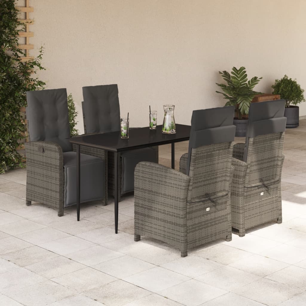 Set da Pranzo da Giardino 5 pz con Cuscini in Polyrattan Grigio
