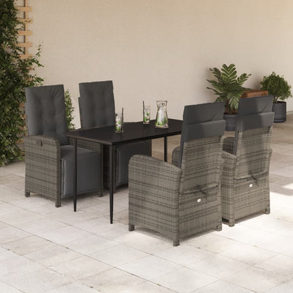 Set da Pranzo da Giardino 5 pz con Cuscini in Polyrattan Grigio