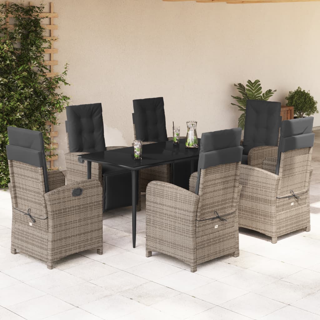 Set da Pranzo da Giardino 7 pz con Cuscini in Polyrattan Grigio
