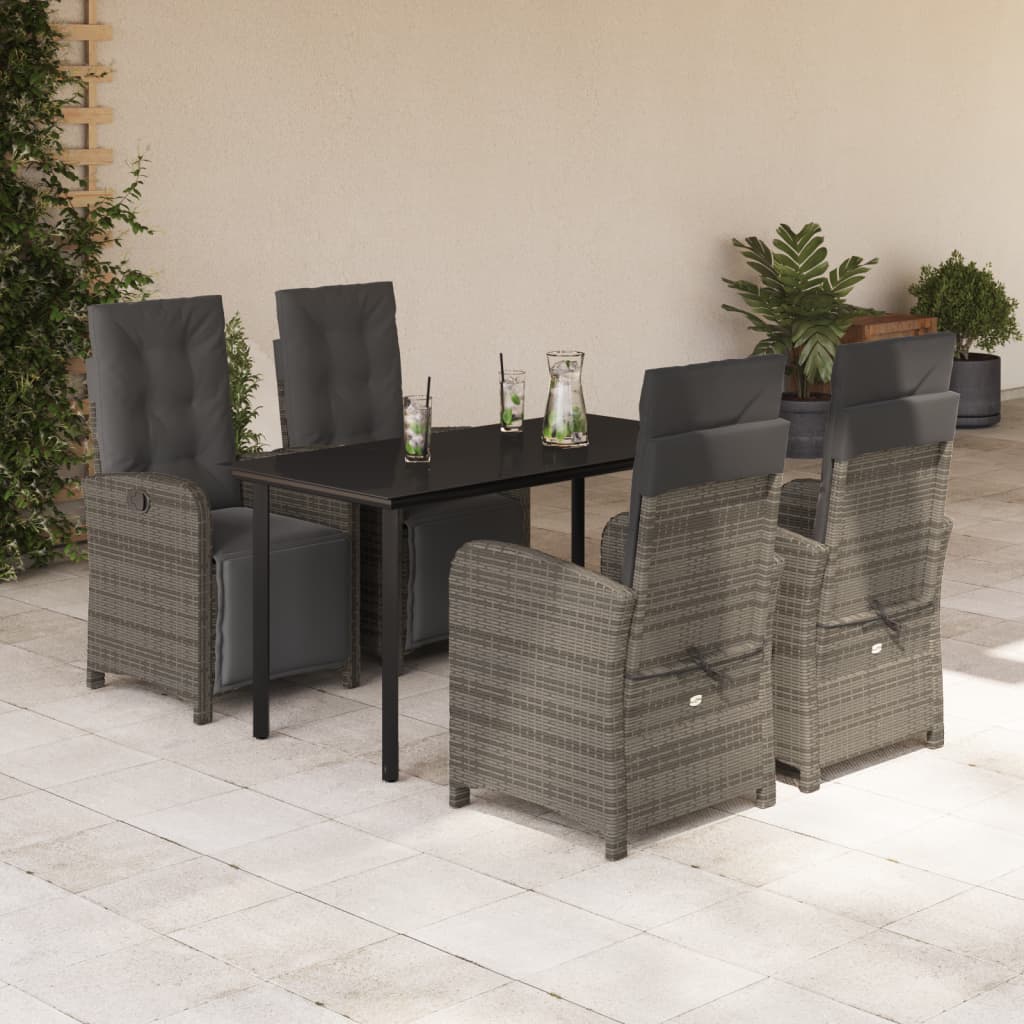 Set da Pranzo da Giardino 5 pz con Cuscini in Polyrattan Grigio