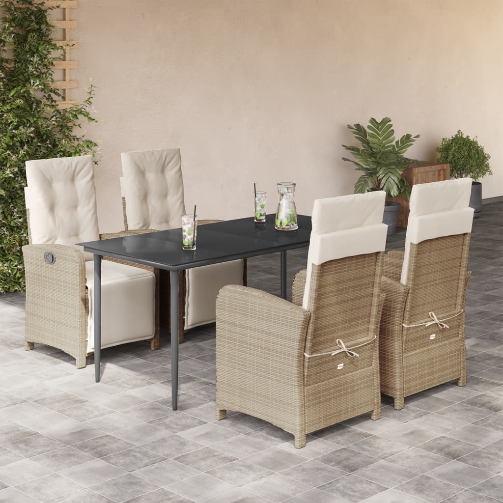 Set da Pranzo da Giardino 5 pz con Cuscini Beige in Polyrattan