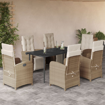 Set da Pranzo da Giardino 7 pz con Cuscini Beige in Polyrattan