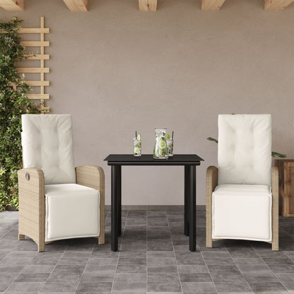 Set da BistrÃƒÂ² 3 pz con Cuscini Beige in Polyrattan