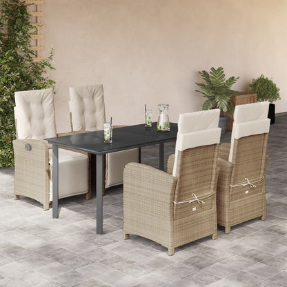 Set da Pranzo da Giardino 5 pz con Cuscini Beige in Polyrattan