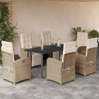 Set da Pranzo da Giardino 7 pz con Cuscini Beige in Polyrattan