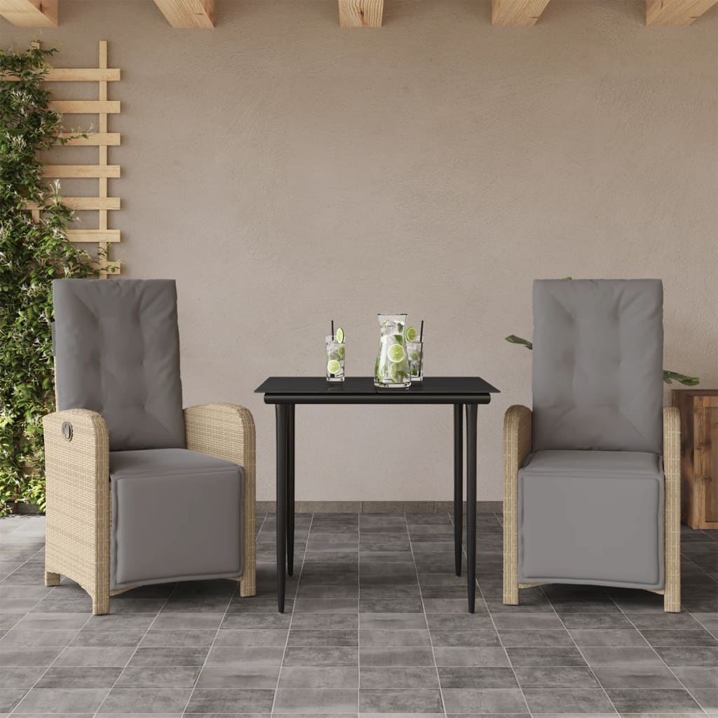 Set da BistrÃƒÂ² 3 pz con Cuscini Beige in Polyrattan