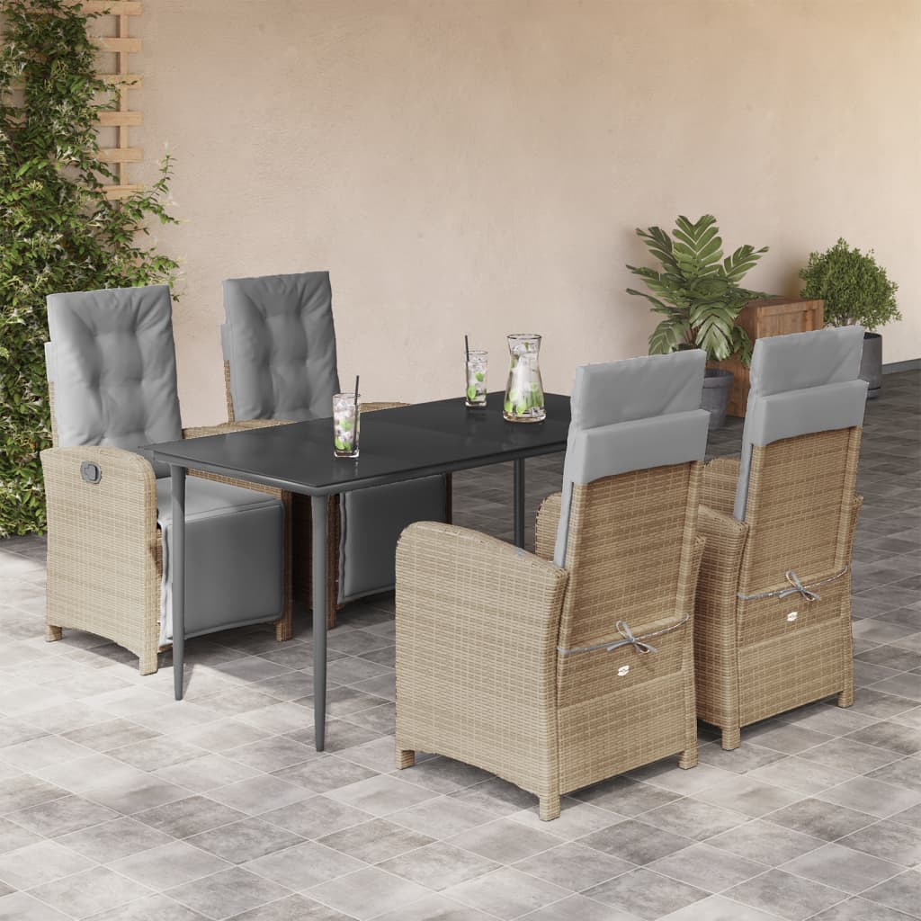 Set da Pranzo da Giardino 5 pz con Cuscini Beige in Polyrattan