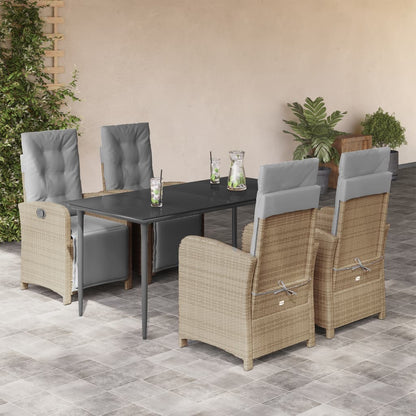 Set da Pranzo da Giardino 5 pz con Cuscini Beige in Polyrattan