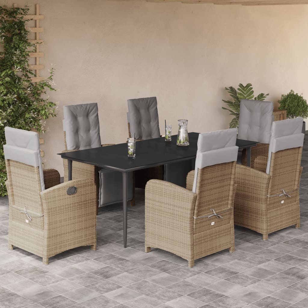 Set da Pranzo da Giardino 7 pz con Cuscini Beige in Polyrattan