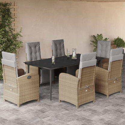 Set da Pranzo da Giardino 7 pz con Cuscini Beige in Polyrattan