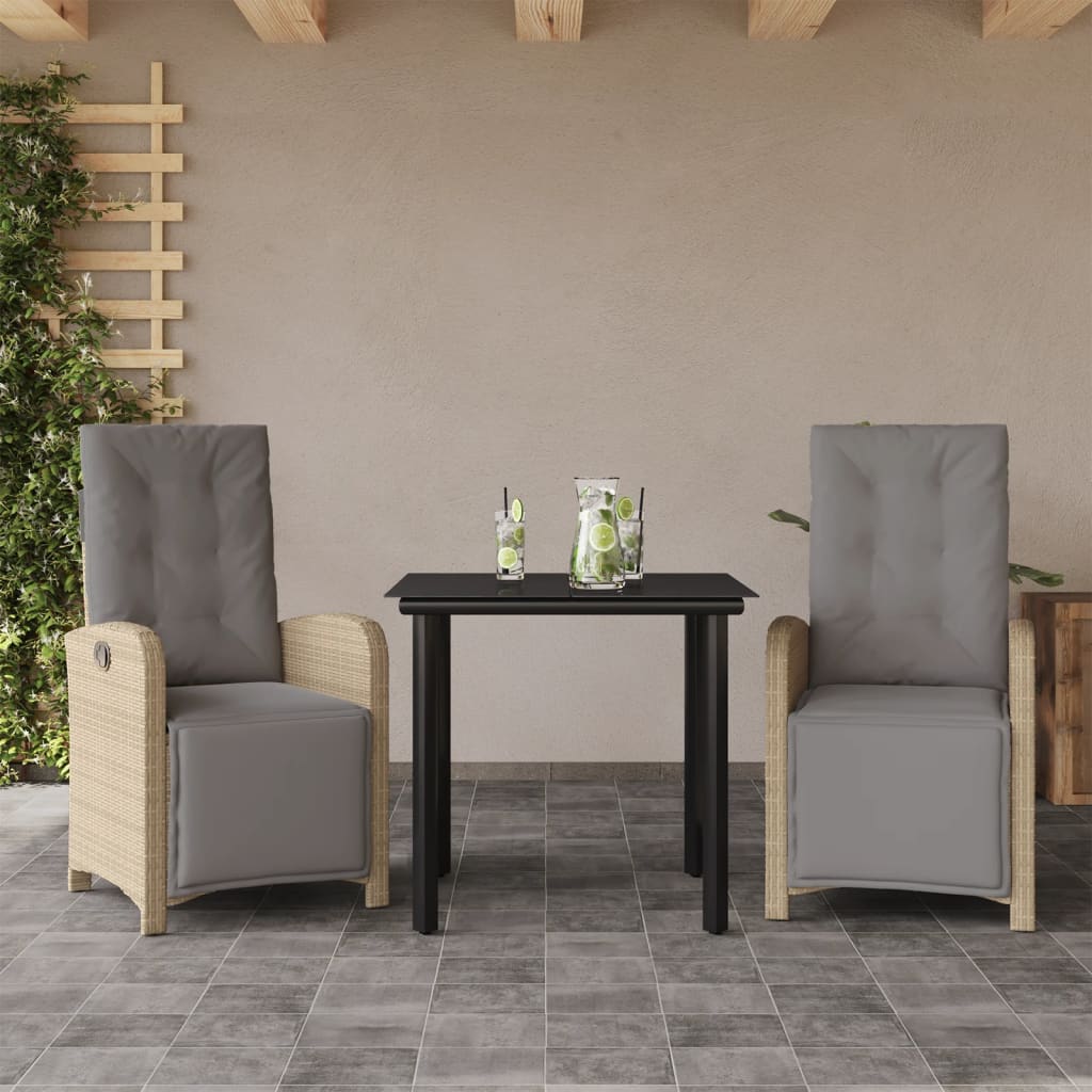 Set da BistrÃƒÂ² 3 pz con Cuscini Beige in Polyrattan