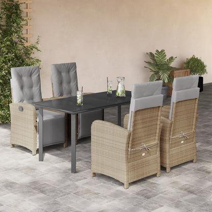 Set da Pranzo da Giardino 5 pz con Cuscini Beige in Polyrattan