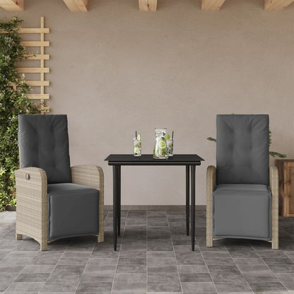 Set da BistrÃ² 3 pz con Cuscini Grigio Chiaro in Polyrattan