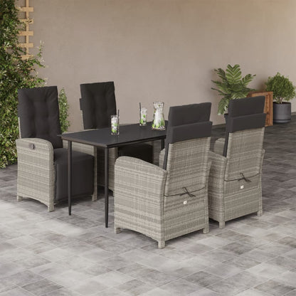 Set Pranzo da Giardino 5pz con Cuscini Grigio Chiaro Polyrattan