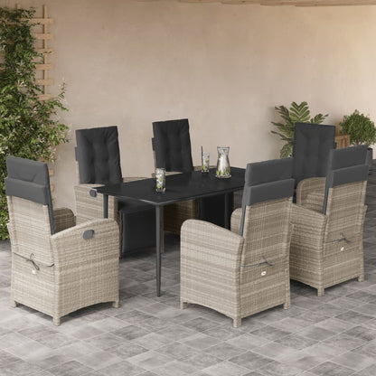 Set da Pranzo da Giardino 7 pz Cuscini Polyrattan Grigio Chiaro