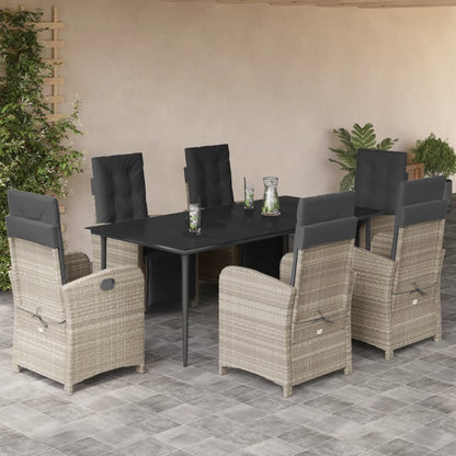 Set da Pranzo da Giardino 7 pz Cuscini Polyrattan Grigio Chiaro