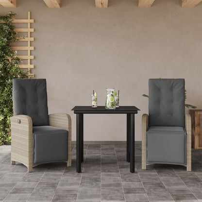 Set da BistrÃ² 3 pz con Cuscini Grigio Chiaro in Polyrattan