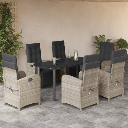 Set da Pranzo da Giardino 7 pz Cuscini Polyrattan Grigio Chiaro