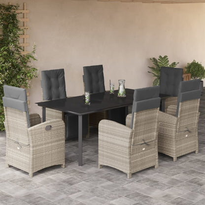 Set da Pranzo da Giardino 7 pz Cuscini Polyrattan Grigio Chiaro