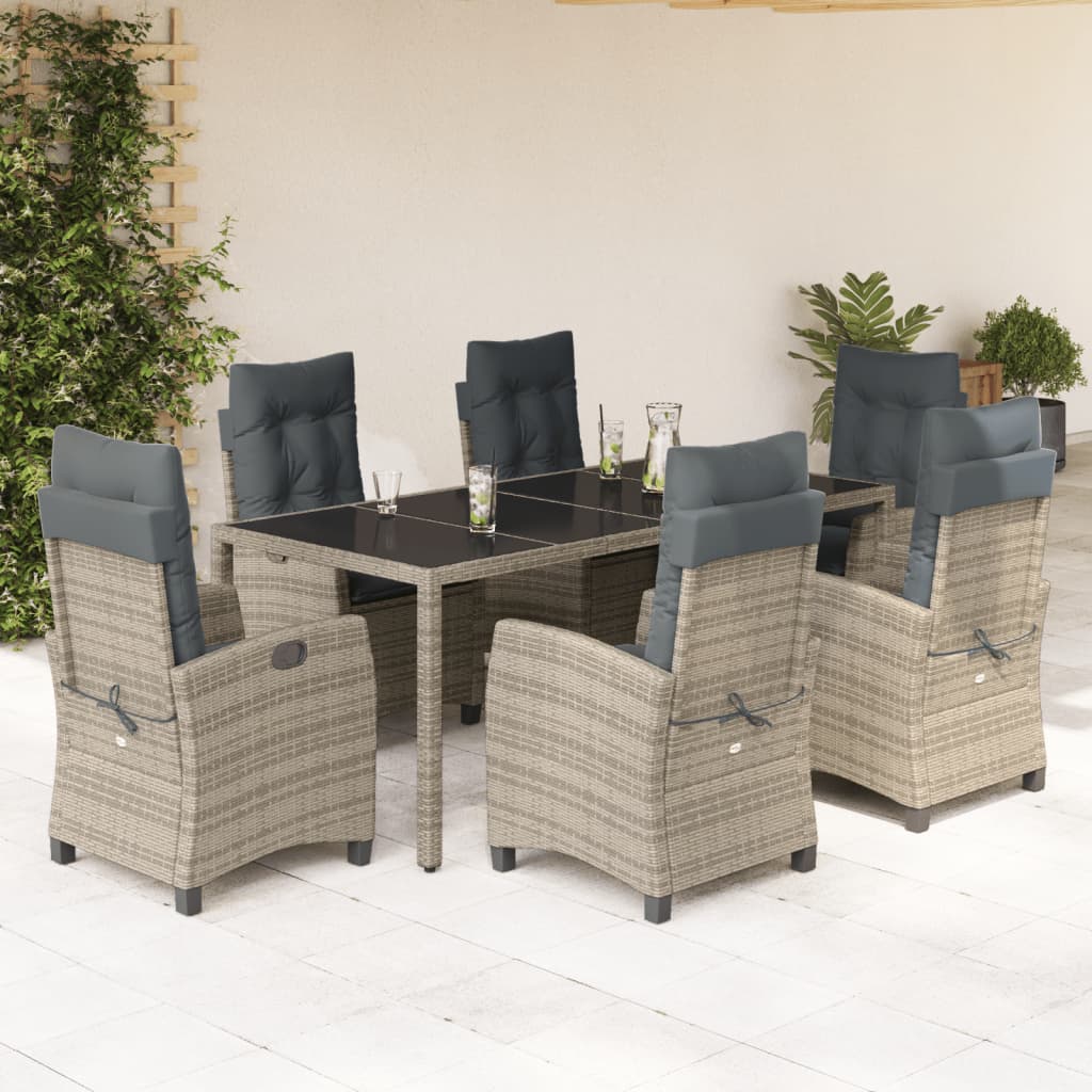 Set da Pranzo da Giardino 7 pz con Cuscini in Polyrattan Grigio