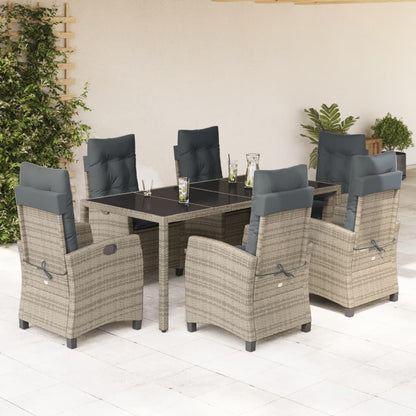 Set da Pranzo da Giardino 7 pz con Cuscini in Polyrattan Grigio