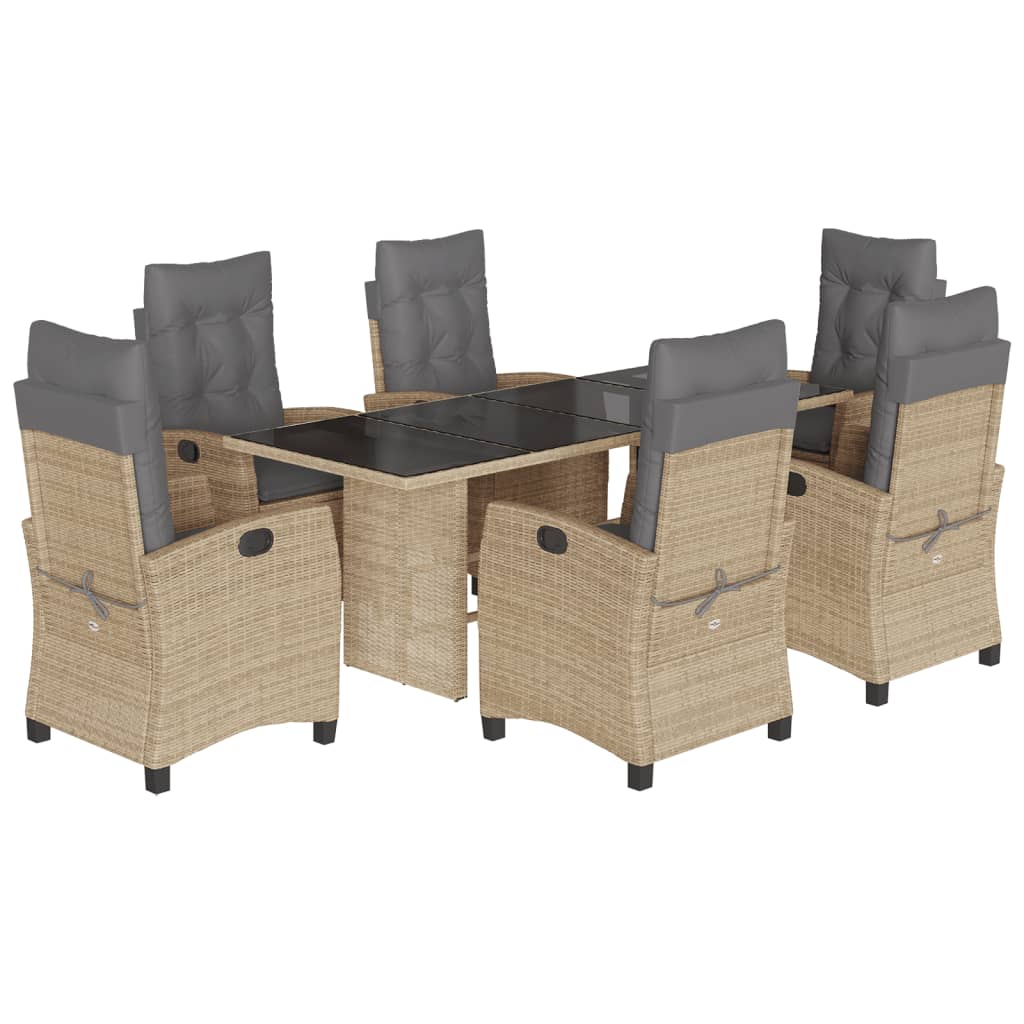 Set Pranzo da Giardino 7 pz con Cuscini Beige Misto Polyrattan